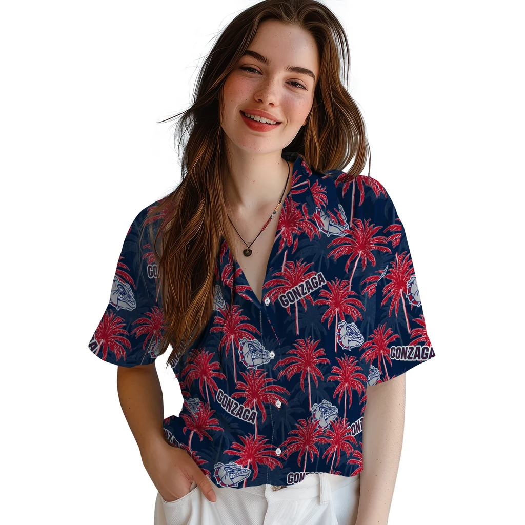 Gonzaga Bulldogs Hawaiian Shirt - Palm Tree Motif gonzaga bulldogs palm grove blue hawaiian shirts latest model