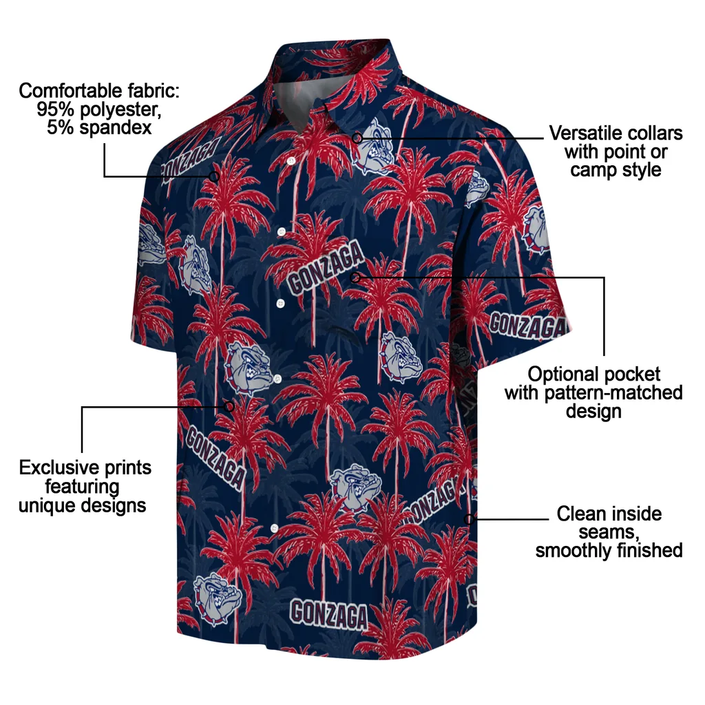 Gonzaga Bulldogs Hawaiian Shirt - Palm Tree Motif gonzaga bulldogs palm grove blue hawaiian shirts new arrival