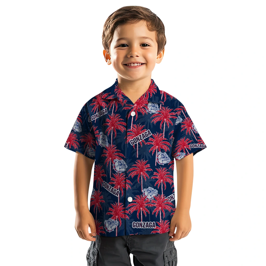 Gonzaga Bulldogs Hawaiian Shirt - Palm Tree Motif gonzaga bulldogs palm grove blue hawaiian shirts top rated