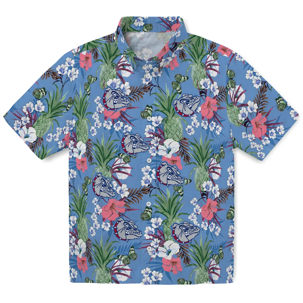 Gonzaga Bulldogs Hawaiian Shirt - Pineapple Bouquet gonzaga bulldogs pineapple bouquet best sky blue hawaiian shirts best selling