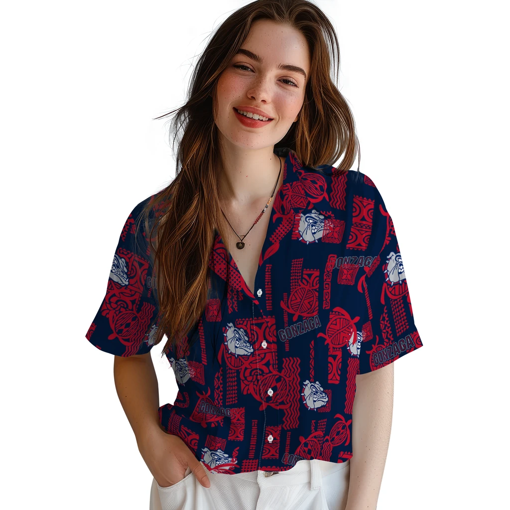 Gonzaga Bulldogs Hawaiian Shirt - Turtle Lines gonzaga bulldogs turtle lines blue hawaiian shirts latest model