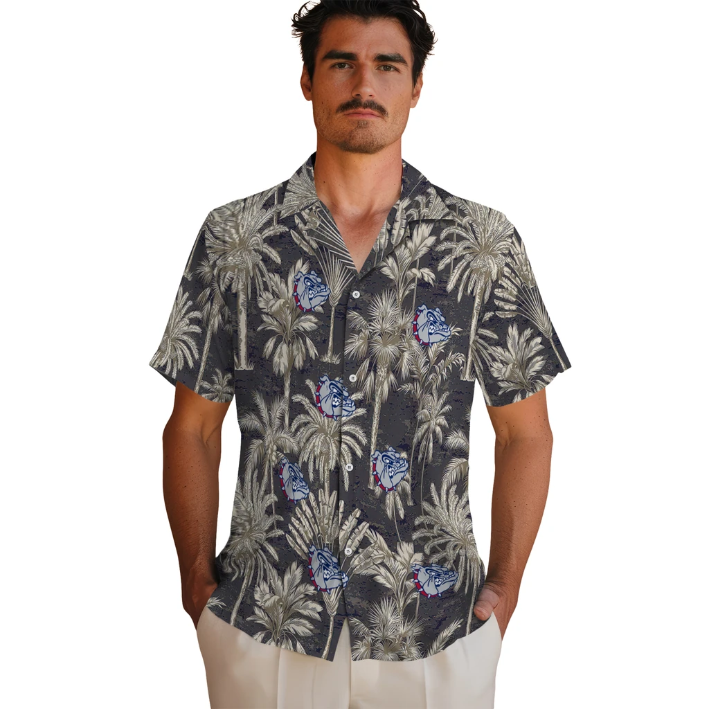 Gonzaga Bulldogs Hawaiian Shirt - Vintage Palm Tree gonzaga bulldogs palm shadows blue hawaiian shirts fashion forward