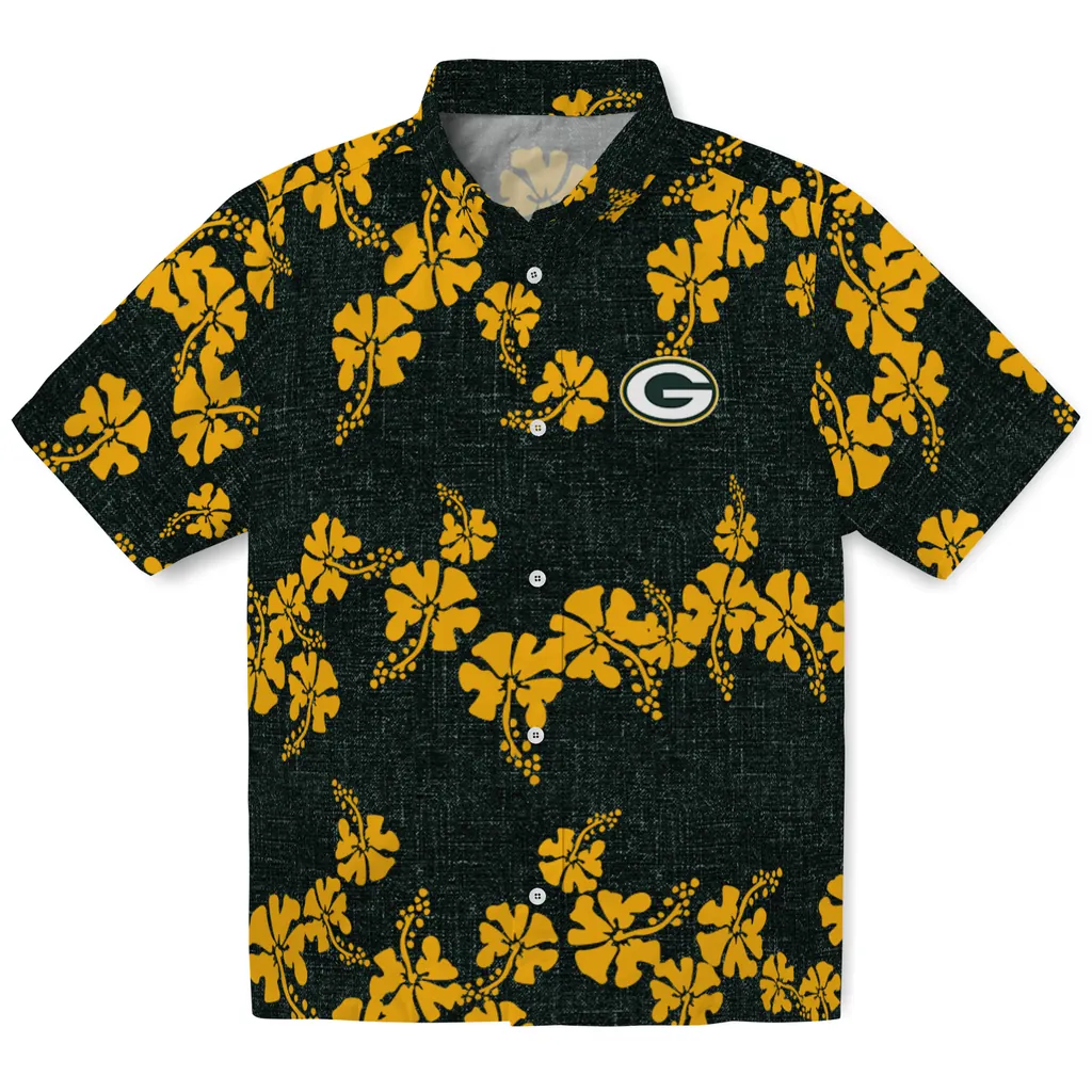 Green Bay Packers Hawaiian Shirt - 50th State Flower green bay packers hibiscus petals green hawaiian shirts best selling
