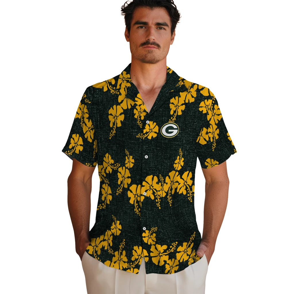 Green Bay Packers Hawaiian Shirt - 50th State Flower green bay packers hibiscus petals green hawaiian shirts fashion forward