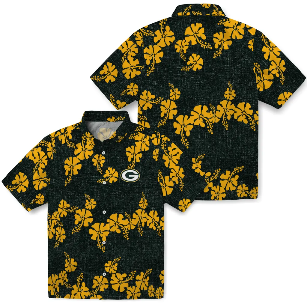 Green Bay Packers Hawaiian Shirt - 50th State Flower green bay packers hibiscus petals green hawaiian shirts high quality