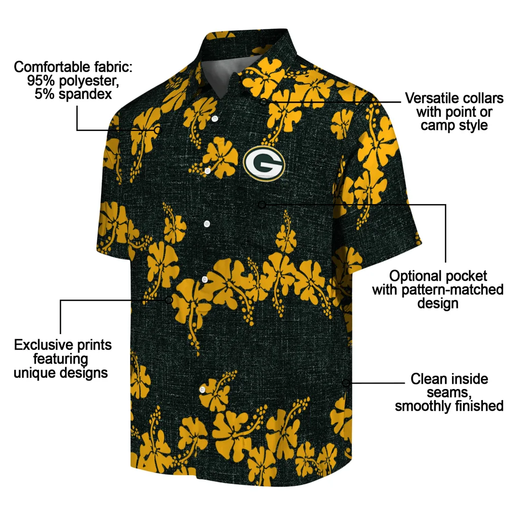 Green Bay Packers Hawaiian Shirt - 50th State Flower green bay packers hibiscus petals green hawaiian shirts new arrival