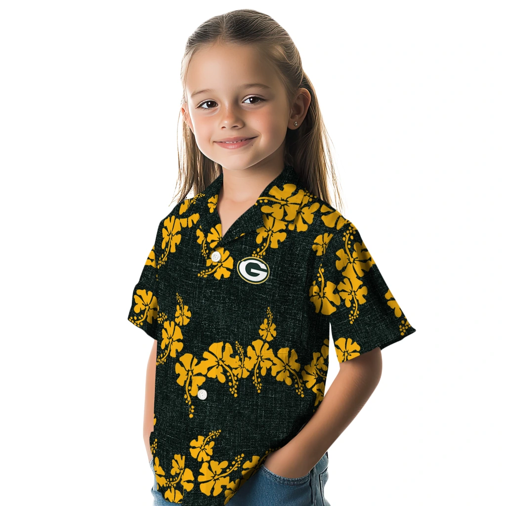 Green Bay Packers Hawaiian Shirt - 50th State Flower green bay packers hibiscus petals green hawaiian shirts premium grade