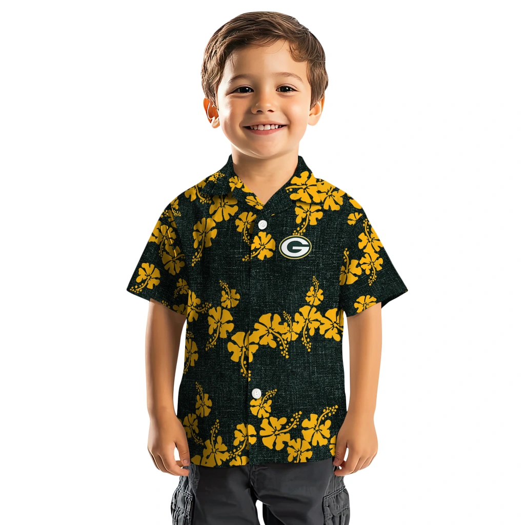 Green Bay Packers Hawaiian Shirt - 50th State Flower green bay packers hibiscus petals green hawaiian shirts top rated