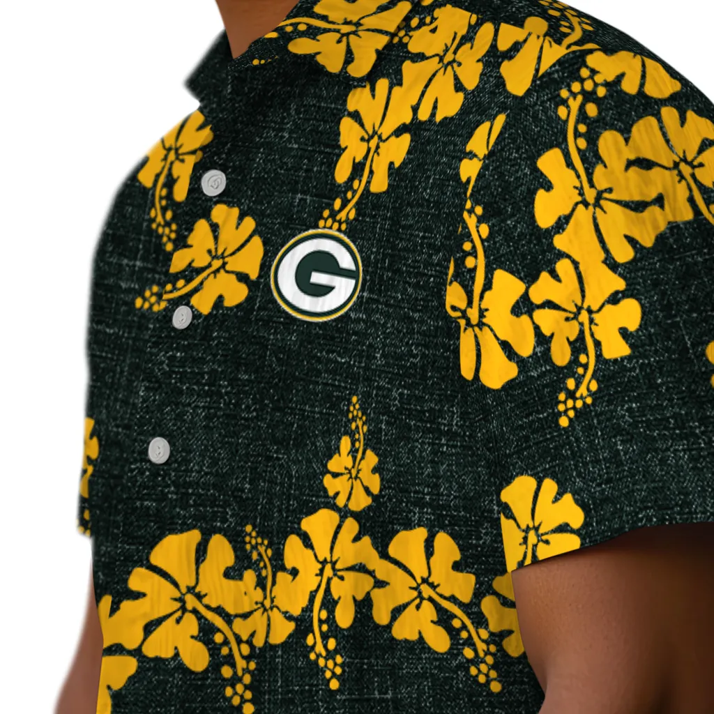 Green Bay Packers Hawaiian Shirt - 50th State Flower green bay packers hibiscus petals green hawaiian shirts trendy