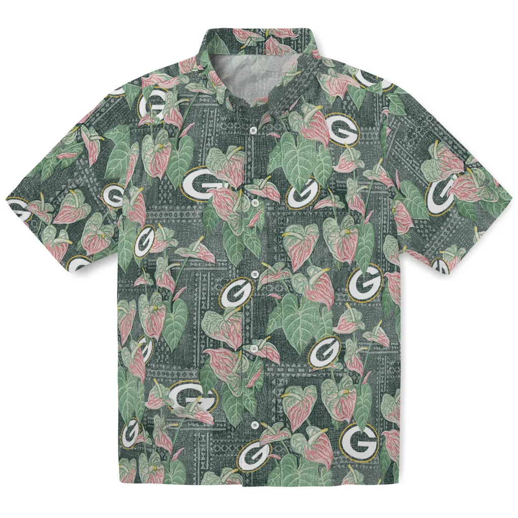 Green Bay Packers Hawaiian Shirt - Anthurium Overlay green bay packers anthurium overlay green hawaiian shirts best selling