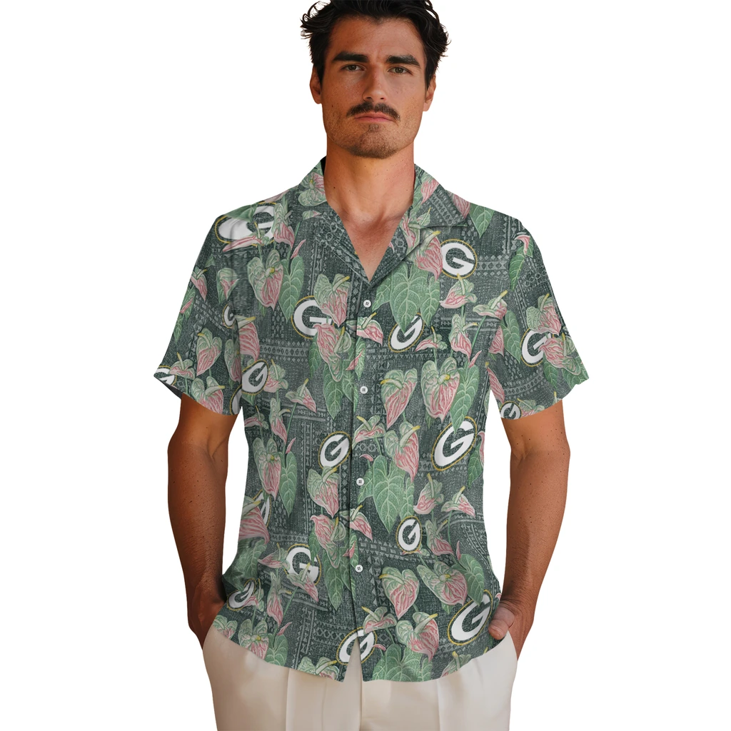 Green Bay Packers Hawaiian Shirt - Anthurium Overlay green bay packers anthurium overlay green hawaiian shirts fashion forward