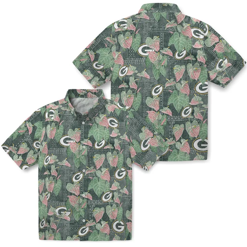 Green Bay Packers Hawaiian Shirt - Anthurium Overlay green bay packers anthurium overlay green hawaiian shirts high quality