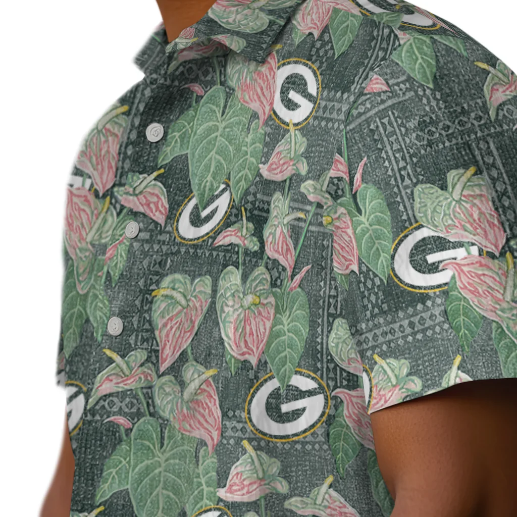 Green Bay Packers Hawaiian Shirt - Anthurium Overlay green bay packers anthurium overlay green hawaiian shirts trendy