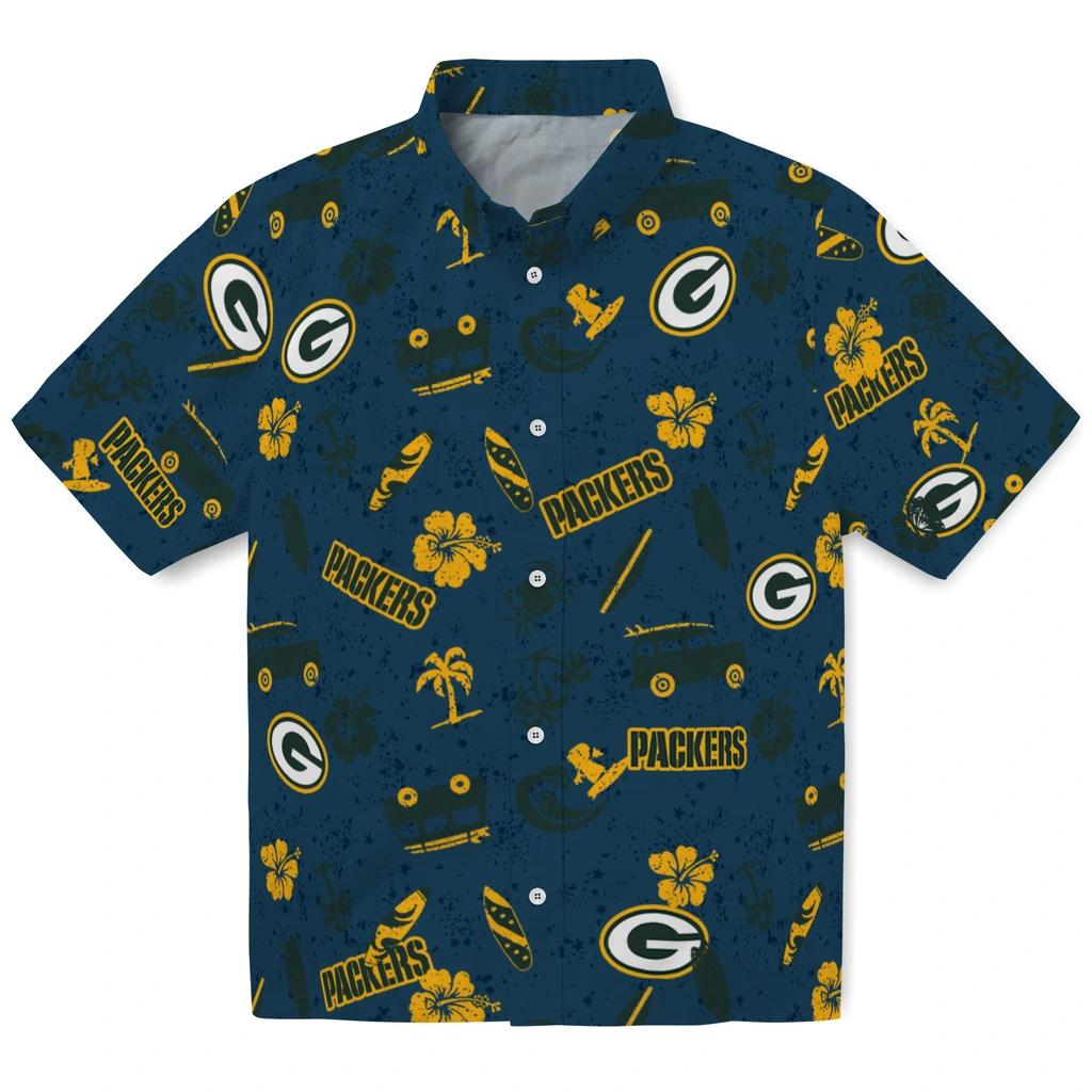 Green Bay Packers Hawaiian Shirt - Beach Vibe green bay packers beach vibe navy hawaiian shirts best selling