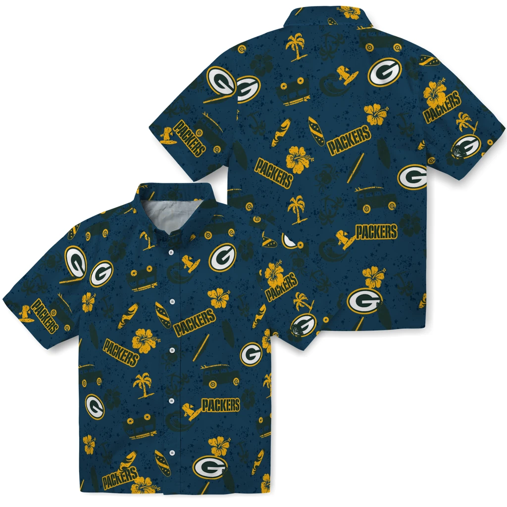 Green Bay Packers Hawaiian Shirt - Beach Vibe green bay packers beach vibe navy hawaiian shirts high quality