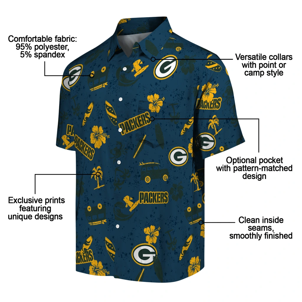Green Bay Packers Hawaiian Shirt - Beach Vibe green bay packers beach vibe navy hawaiian shirts new arrival