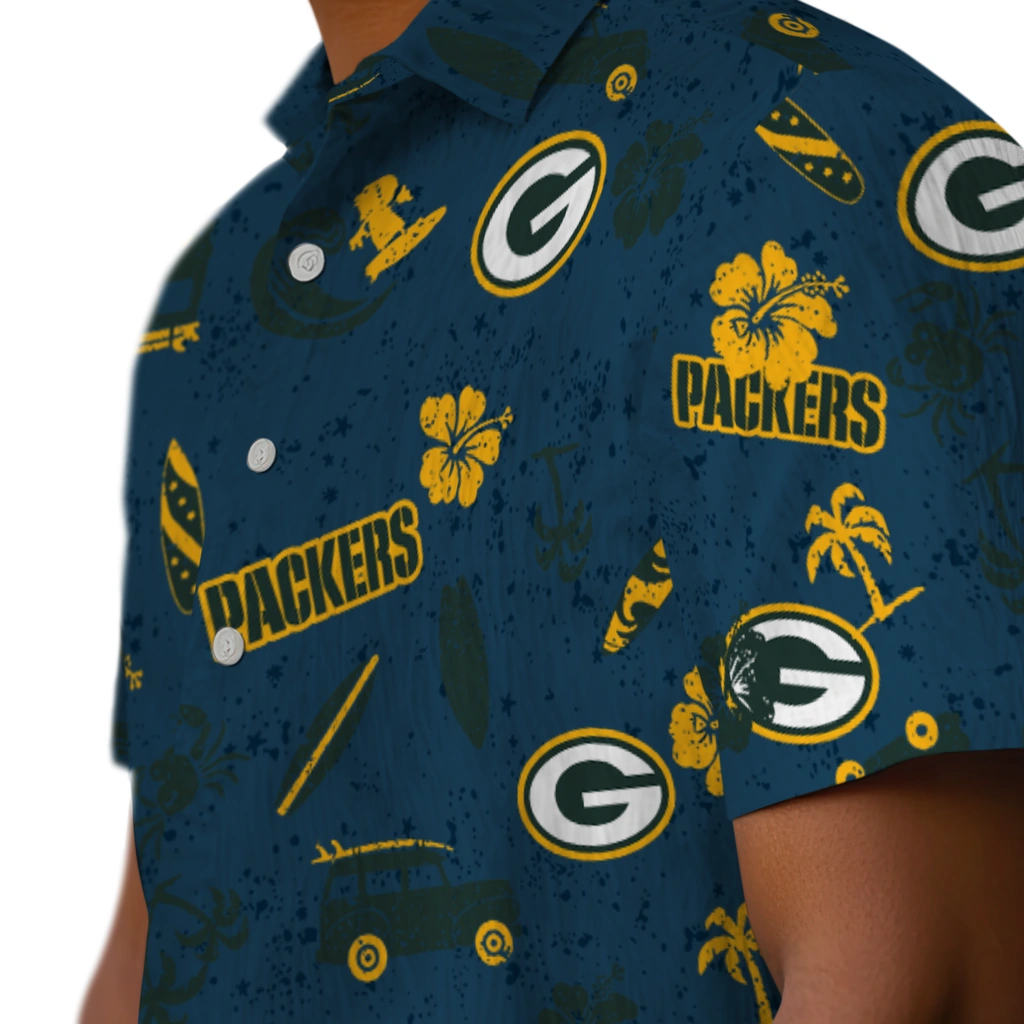 Green Bay Packers Hawaiian Shirt - Beach Vibe green bay packers beach vibe navy hawaiian shirts trendy