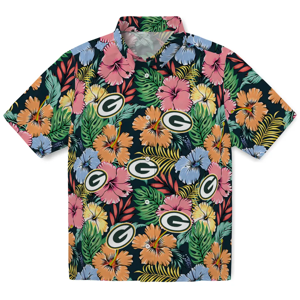 Green Bay Packers Hawaiian Shirt - Brilliant Hibiscus Garden green bay packers brilliant hibiscus garden hawaiian shirts best selling