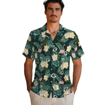 green bay packers flamingo palms green hawaiian shirts fashion forward
