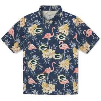 green bay packers flamingo hibiscus navy hawaiian shirts best selling