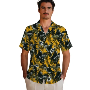 green bay packers hibiscus exotic green hawaiian shirts fashion forward