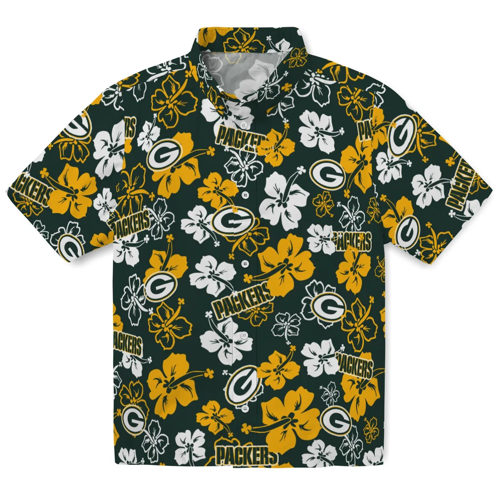 Green Bay Packers Hawaiian Shirt - Hibiscus Flower Design green bay packers hibiscus bloom green hawaiian shirts best selling