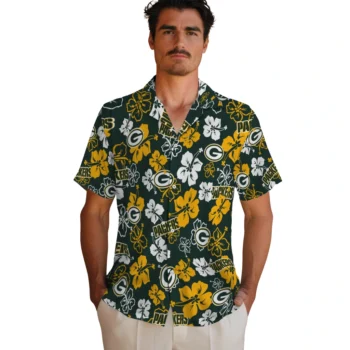 green bay packers hibiscus bloom green hawaiian shirts fashion forward