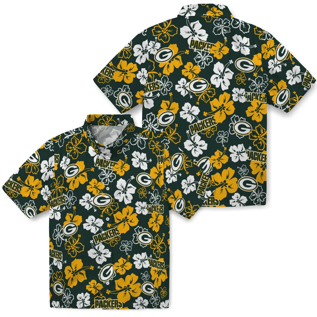Green Bay Packers Hawaiian Shirt - Hibiscus Flower Design green bay packers hibiscus bloom green hawaiian shirts high quality