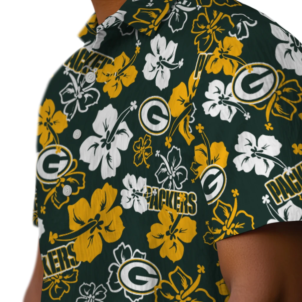 Green Bay Packers Hawaiian Shirt - Hibiscus Flower Design green bay packers hibiscus bloom green hawaiian shirts trendy