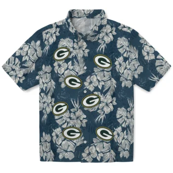 green bay packers hibiscus flowers navy blue hawaiian shirts best selling