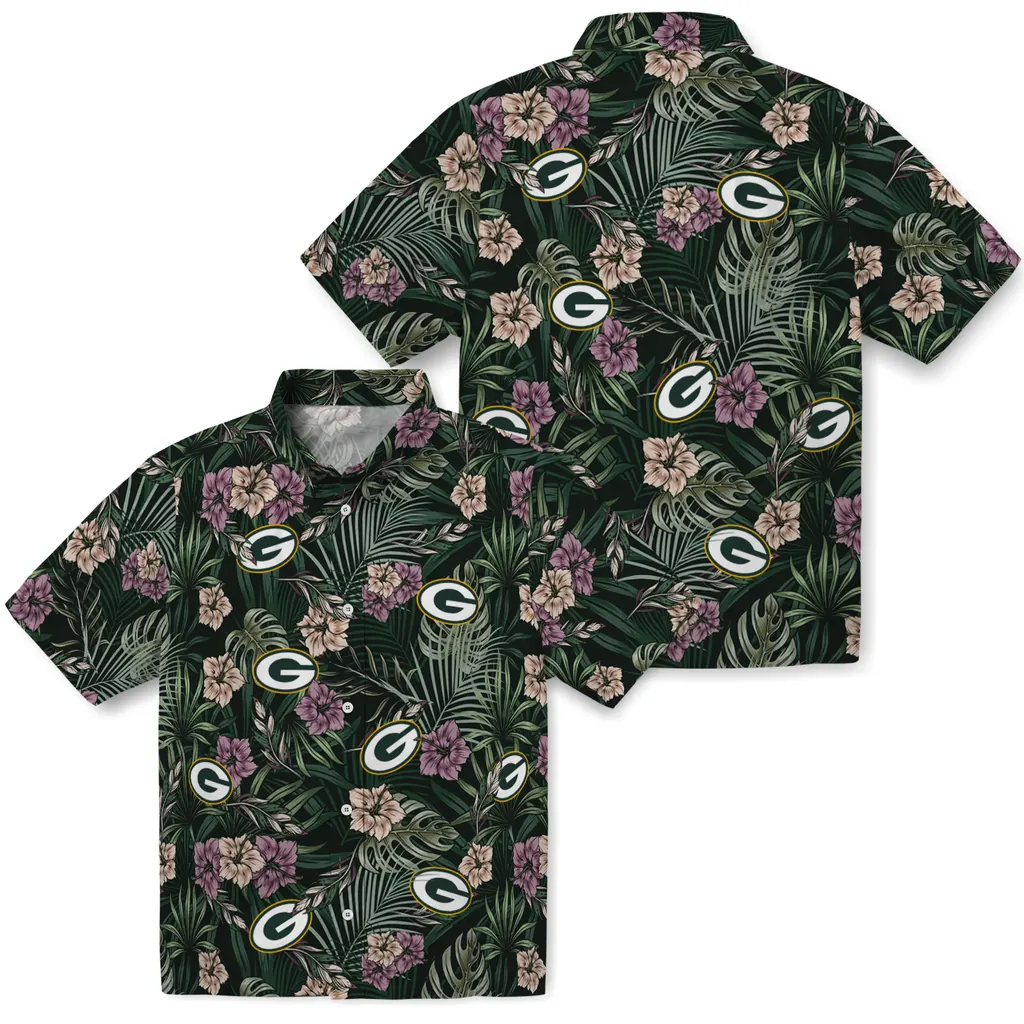 Green Bay Packers Hawaiian Shirt - Hibiscus Leaves Pattern green bay packers hibiscus leaves pattern green hawaiian shirts high quality