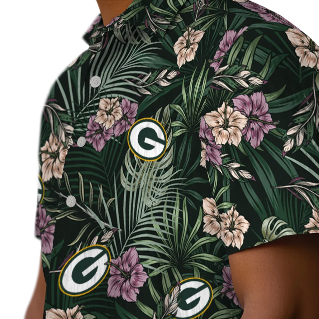 Green Bay Packers Hawaiian Shirt - Hibiscus Leaves Pattern green bay packers hibiscus leaves pattern green hawaiian shirts trendy