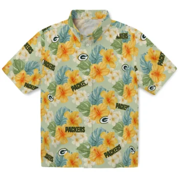 green bay packers hibiscus mood pale lime yellow hawaiian shirts best selling