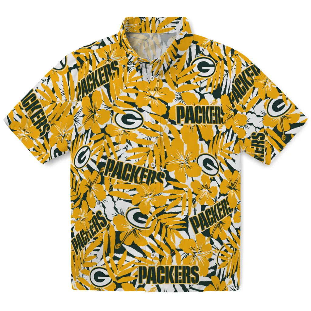 Green Bay Packers Hawaiian Shirt - Hibiscus Overlay green bay packers hibiscus overlay hawaiian shirts best selling