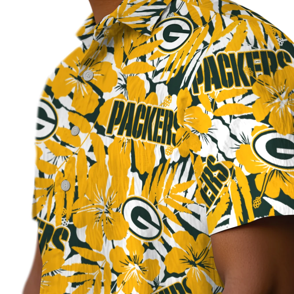 Green Bay Packers Hawaiian Shirt - Hibiscus Overlay green bay packers hibiscus overlay hawaiian shirts trendy