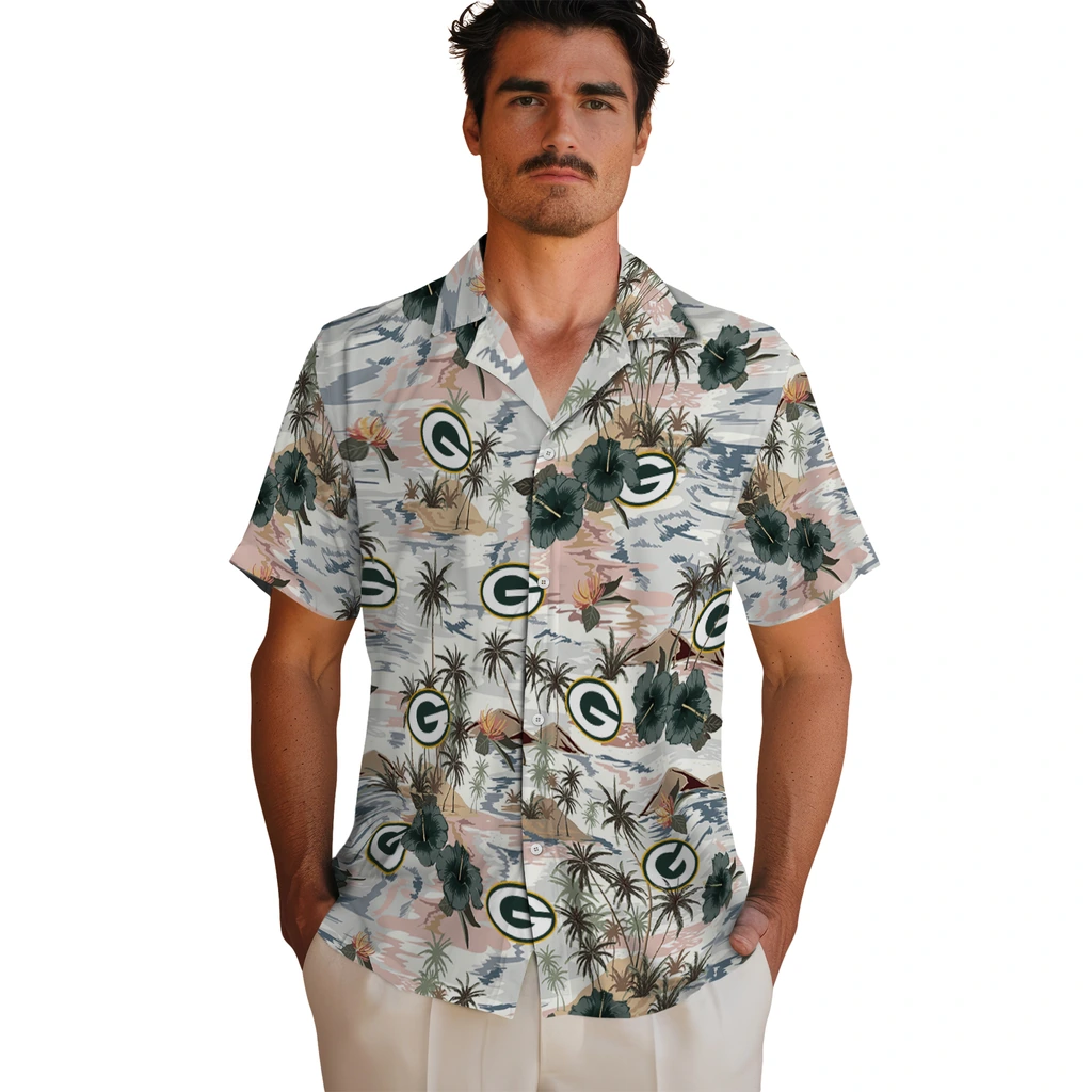 Green Bay Packers Hawaiian Shirt - Hibiscus Seaside green bay packers hibiscus seaside white hawaiian shirts fashion forward