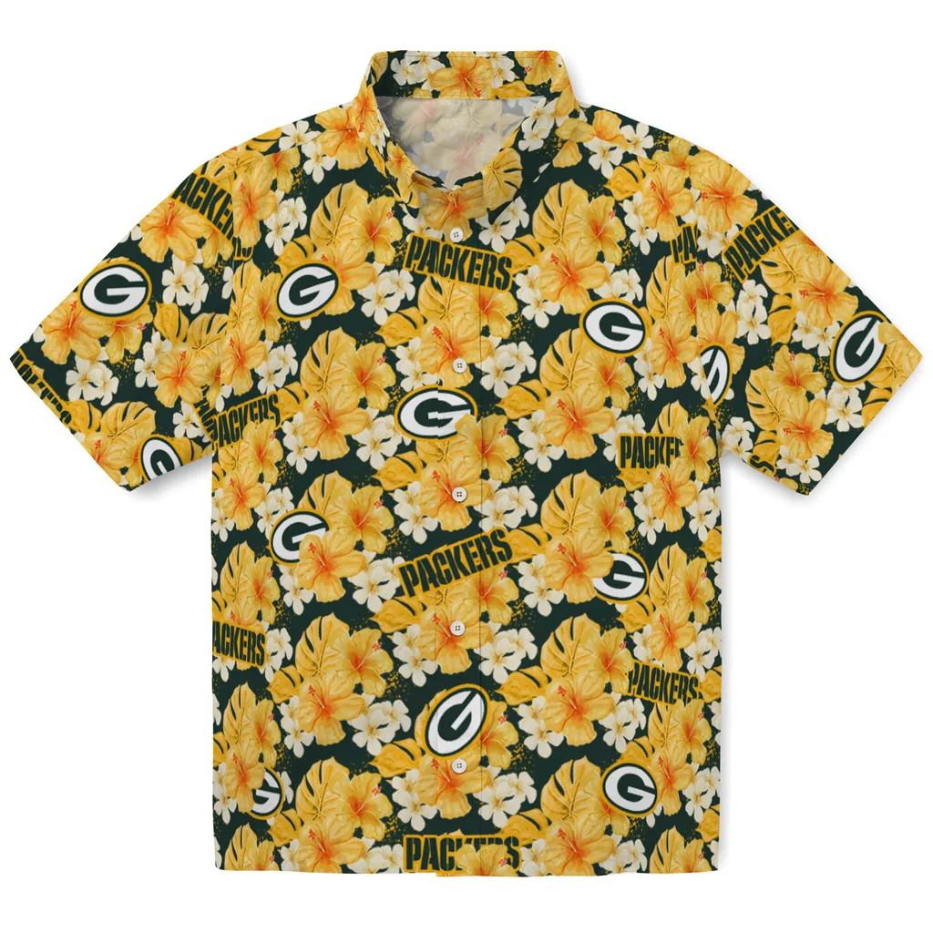 Green Bay Packers Hawaiian Shirt - Hibiscus Tropics green bay packers hibiscus tropics green yellow hawaiian shirts best selling