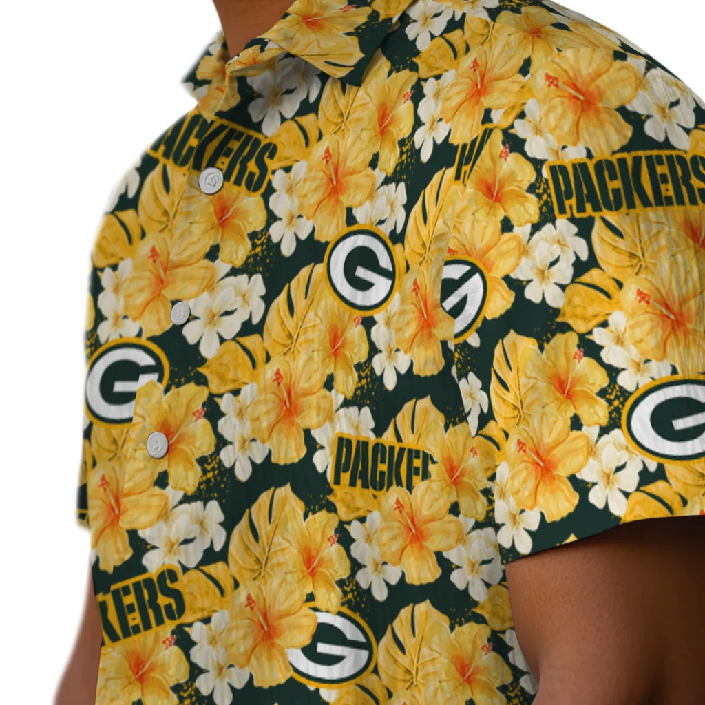 Green Bay Packers Hawaiian Shirt - Hibiscus Tropics green bay packers hibiscus tropics green yellow hawaiian shirts trendy