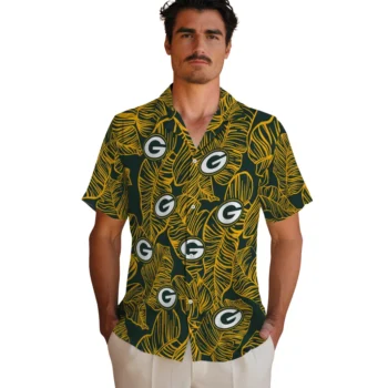 green bay packers leaf outline green hawaiian shirts fashion forward