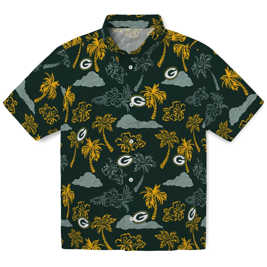 Green Bay Packers Hawaiian Shirt - Palm And Clouds green bay packers palm and clouds green hawaiian shirts best selling