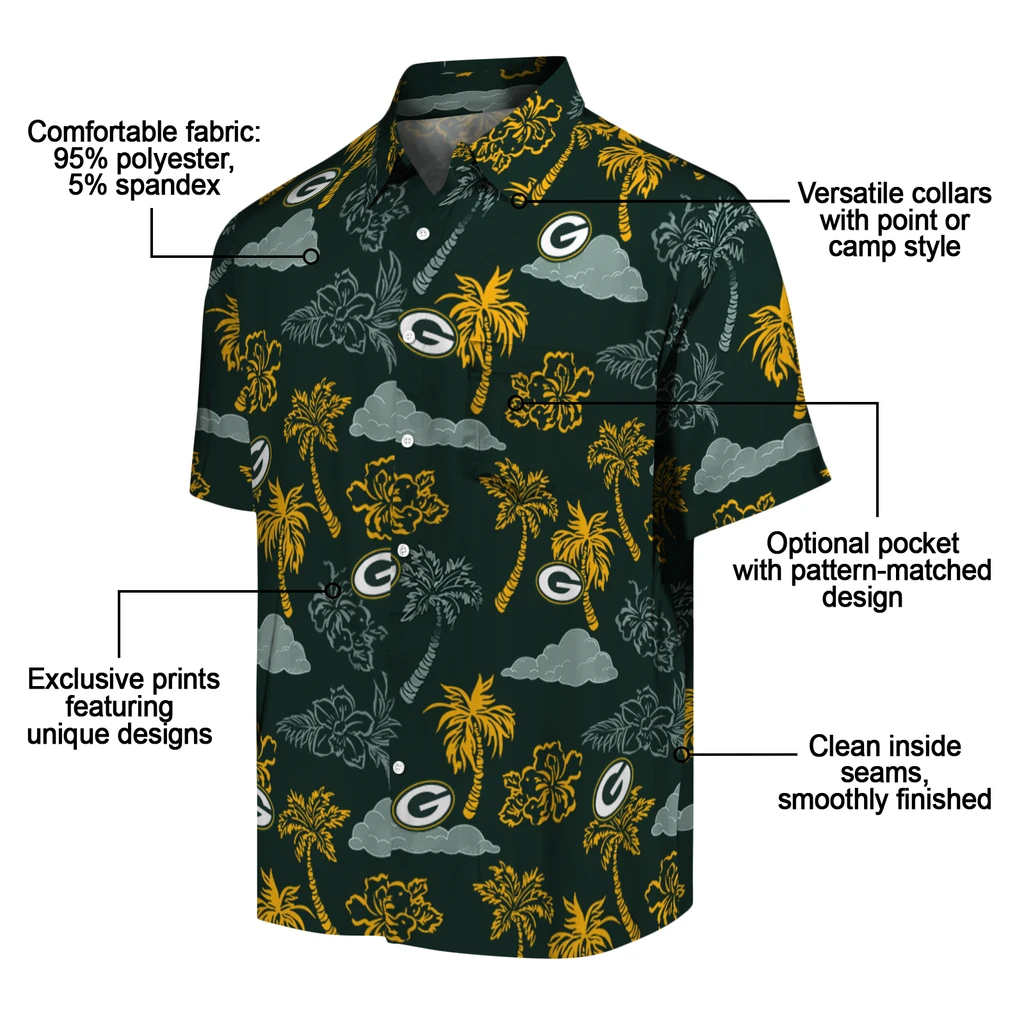 Green Bay Packers Hawaiian Shirt - Palm And Clouds green bay packers palm and clouds green hawaiian shirts new arrival