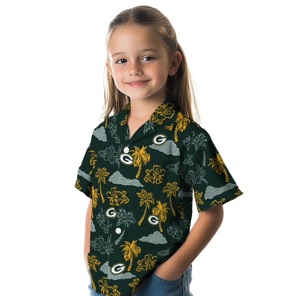 Green Bay Packers Hawaiian Shirt - Palm And Clouds green bay packers palm and clouds green hawaiian shirts premium grade