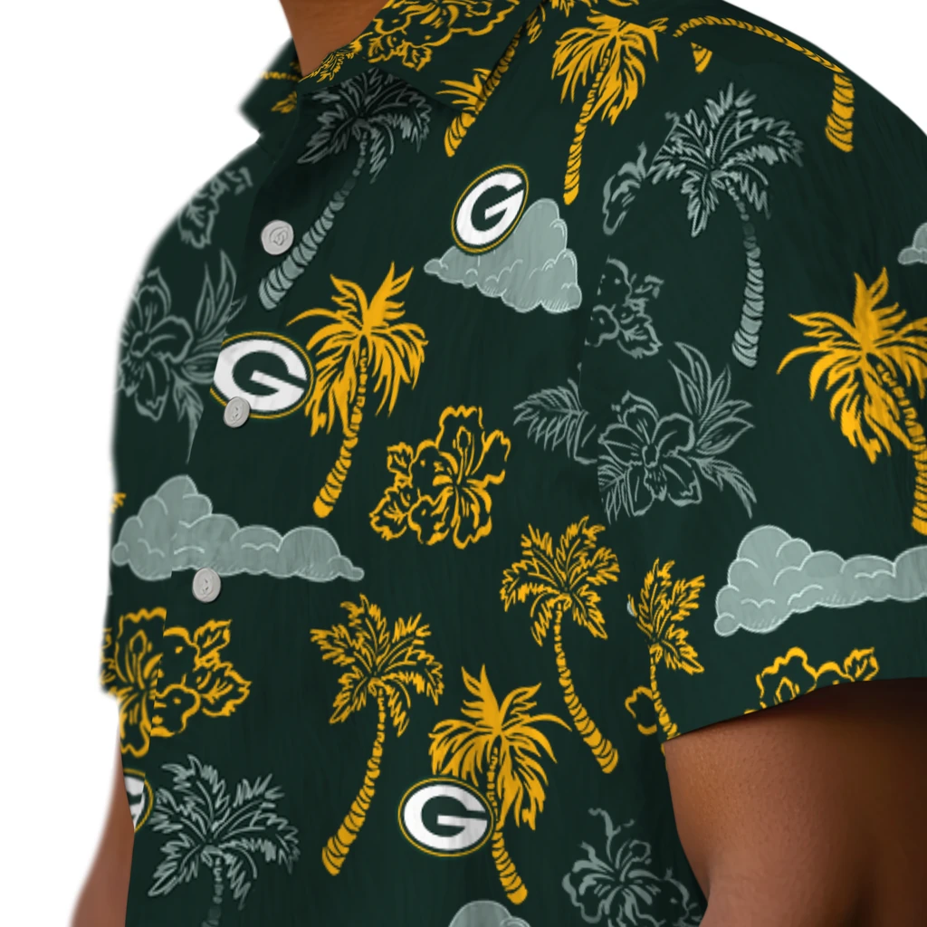 Green Bay Packers Hawaiian Shirt - Palm And Clouds green bay packers palm and clouds green hawaiian shirts trendy