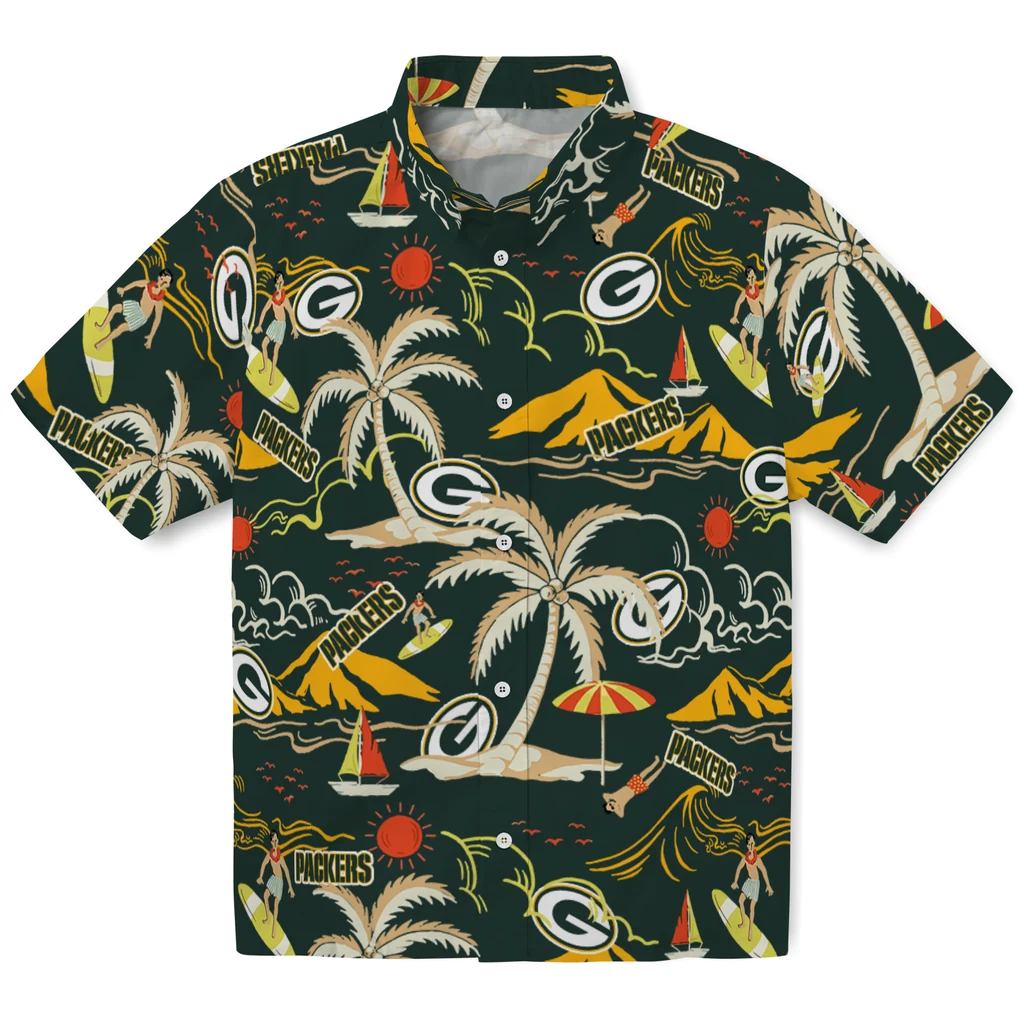 Green Bay Packers Hawaiian Shirt - Palm Tree Island green bay packers palm tree island green hawaiian shirts best selling