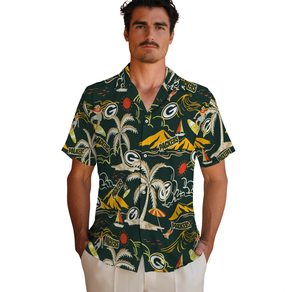 Green Bay Packers Hawaiian Shirt - Palm Tree Island green bay packers palm tree island green hawaiian shirts fashion forward