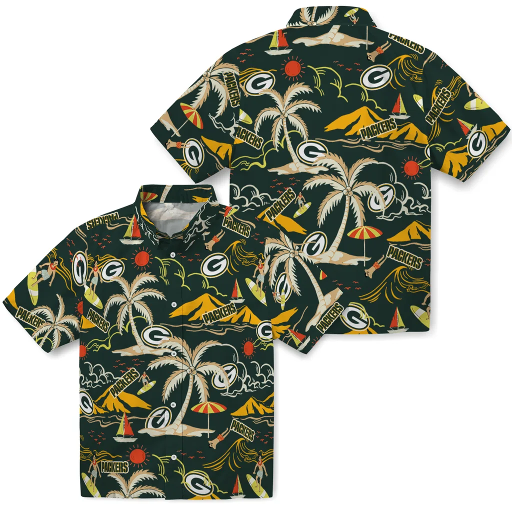 Green Bay Packers Hawaiian Shirt - Palm Tree Island green bay packers palm tree island green hawaiian shirts high quality