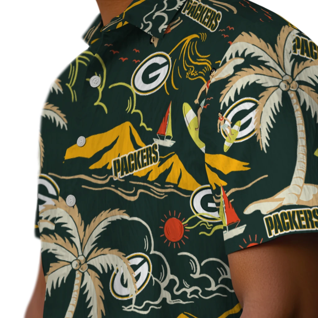 Green Bay Packers Hawaiian Shirt - Palm Tree Island green bay packers palm tree island green hawaiian shirts trendy