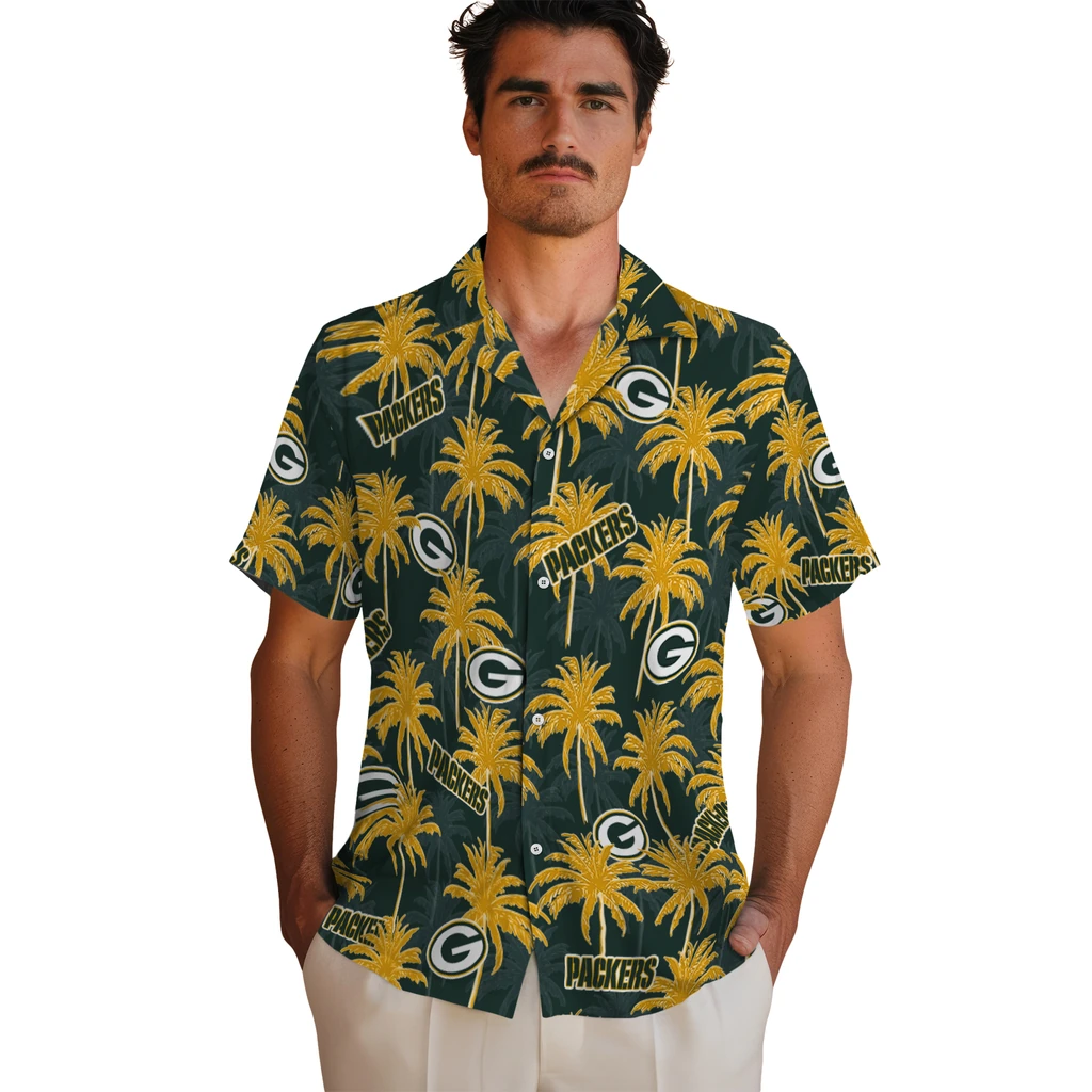 Green Bay Packers Hawaiian Shirt - Palm Tree Motif green bay packers palm grove green hawaiian shirts fashion forward
