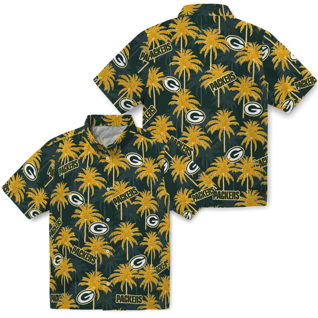 Green Bay Packers Hawaiian Shirt - Palm Tree Motif green bay packers palm grove green hawaiian shirts high quality