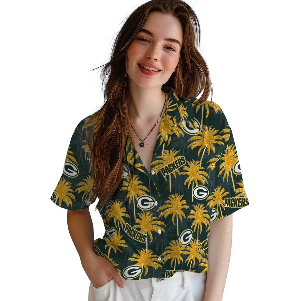Green Bay Packers Hawaiian Shirt - Palm Tree Motif green bay packers palm grove green hawaiian shirts latest model